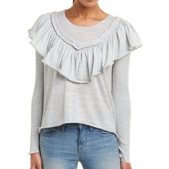 NWT Wildfox Light Blue Lais Ruffle Sweater Size Small Fits Oversized - Picture 1 of 9